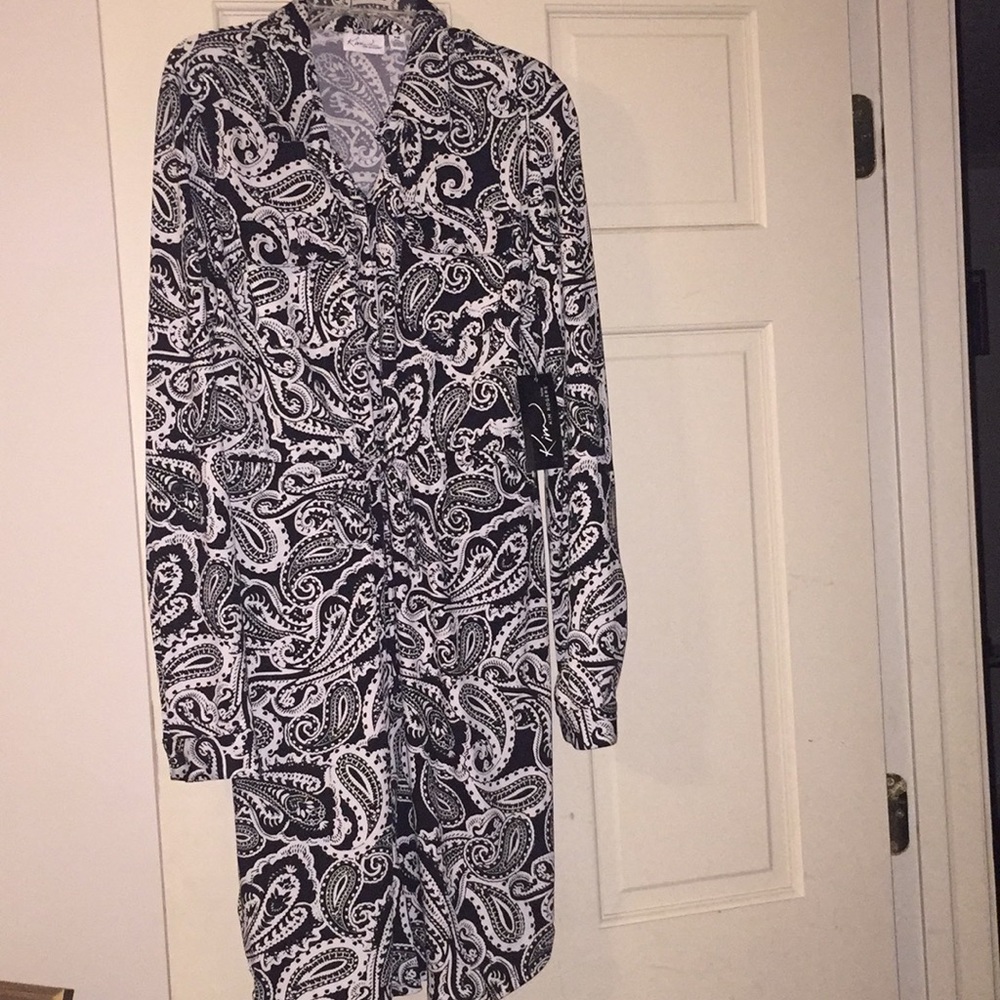 NWT Kim Rogers Noir Keyswirl 3/4 Sleeve dress